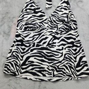 Black White Animal Print Zebra Tie Back Halter
